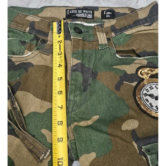 Cote De Nuits Mens 28x30 Camo Jeans Designer Sequin Patches Cargo Haute Couture - Picture 10 of 16